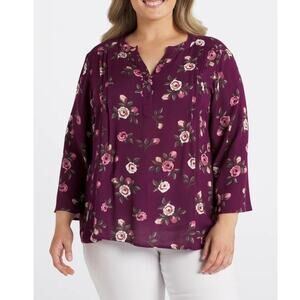 NWOT Monday Fun Kearney Henley Blouse Purple Floral